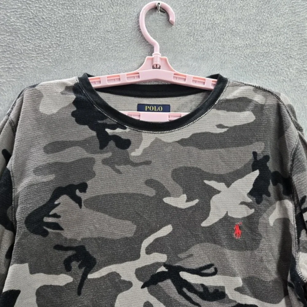 Polo Ralph Lauren Men‎ Sleepwear L Gray Logo Camouflage Pajama Shirt Pullover